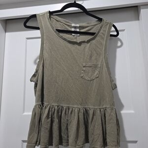 We The Free Khaki Sleeveless Peplum Tank